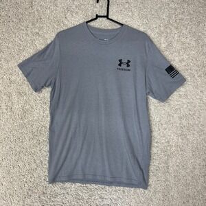 Under Armour Freedom Shirt Mens Medium Gray Short Sleeve USA Gym Workout